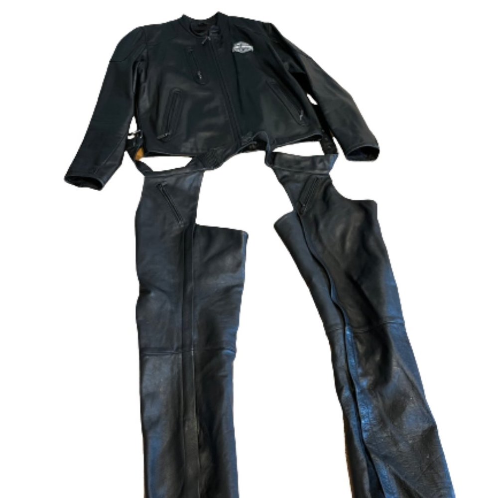 Harley-Davidson men's L leather riding jacket and chaps